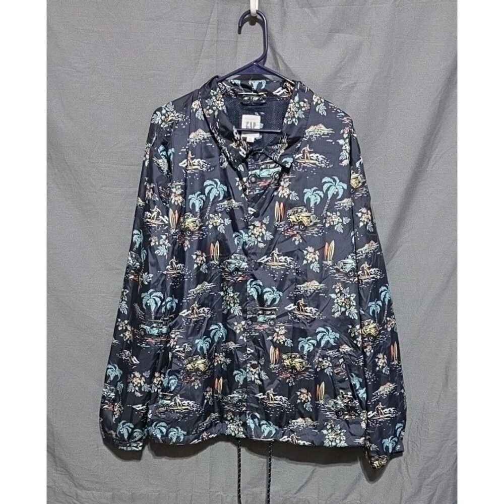 Gap Coach Jacket Mens XXL Tropical Hawaiian Windbreaker Snap Closure Drawstring
